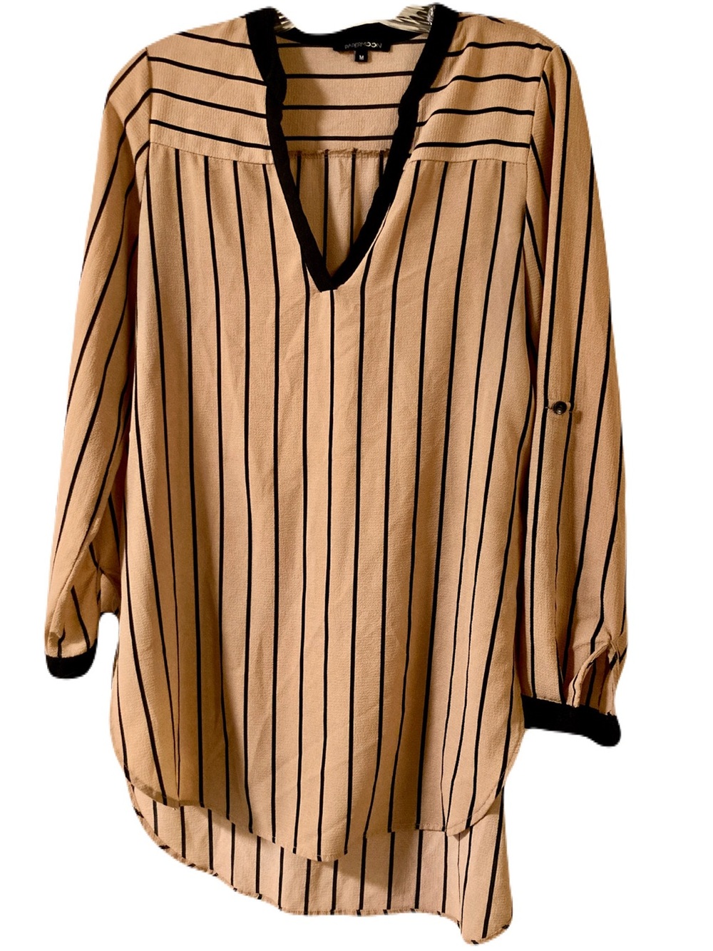 Papermoon Tan & Black Striped V-Neck Blouse